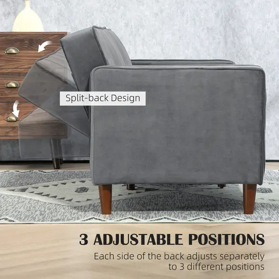 Buy Velvet-Feel Three-Seater Sofa Bed - Dark Grey, 5 image