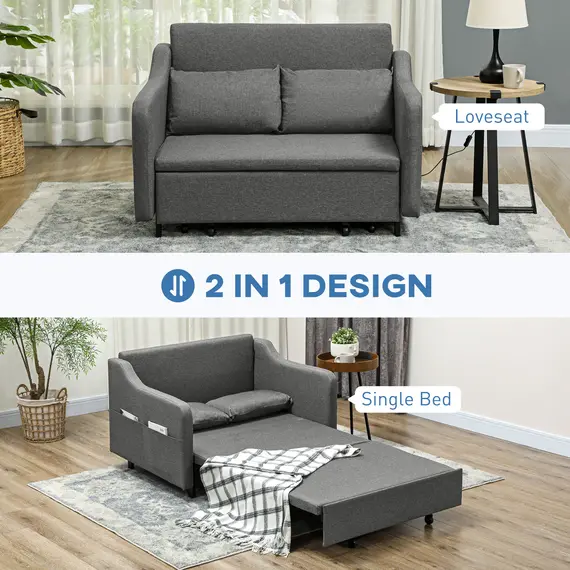 Buy Two-Seater Pull-Out Sofa Bed - Grey, 4 image
