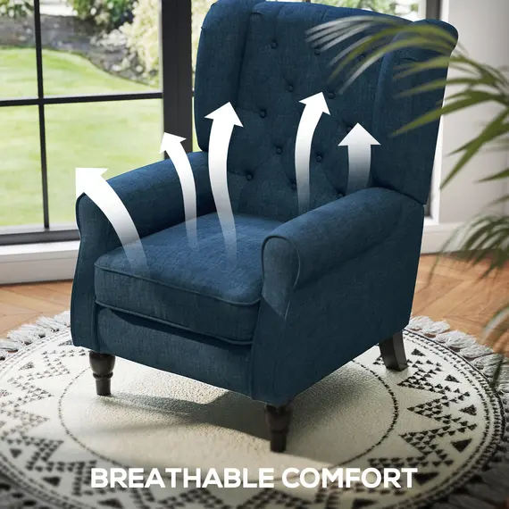 Buy Wingback Accent Chair, Retro Upholstered Button Tufted Occasional Chair for Living Room and Bedroom, Blue, 6 image