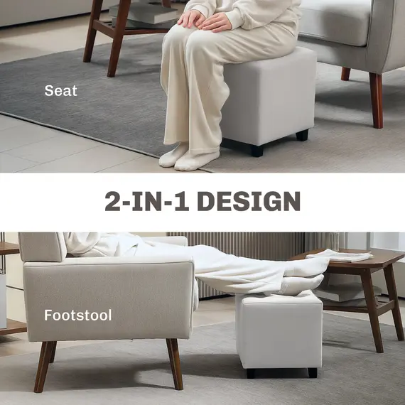 Buy Velvet-Feel Square Ottoman - Light Grey, 4 image