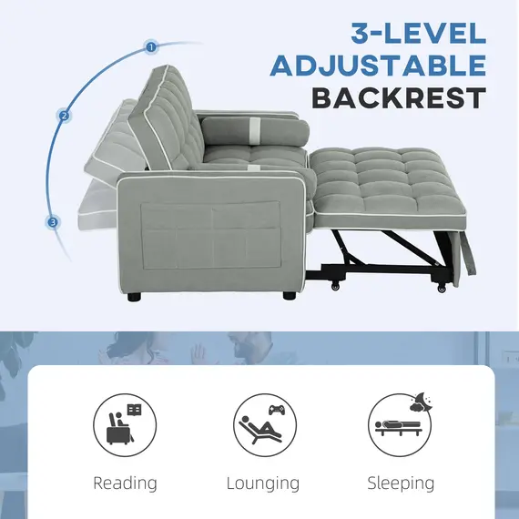 Buy Two-Seater Linen-Look Sofa Bed - Light Grey, 5 image