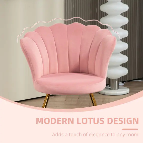 Buy Velvet-Feel Lotus Petal Accent Chair - Pink, 6 image