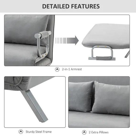 Buy Two-Seater Click-Clack Sofa Bed - Light Grey, 5 image