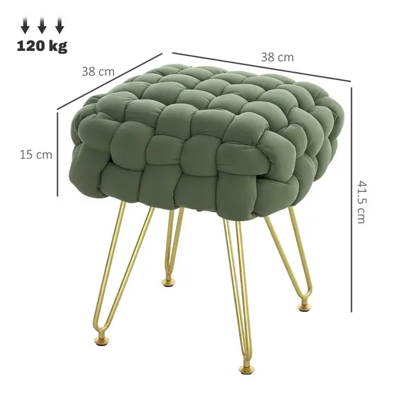 Buy Velvet-Feel Bold Woven Footstool - Green, 3 image