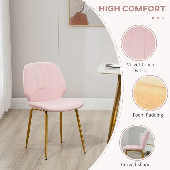 Buy Velvet Dining Chairs Set of 2, 2 Piece Dining Room Chairs with Backrest, Padded Seat and Steel Legs, Pink, 5 image