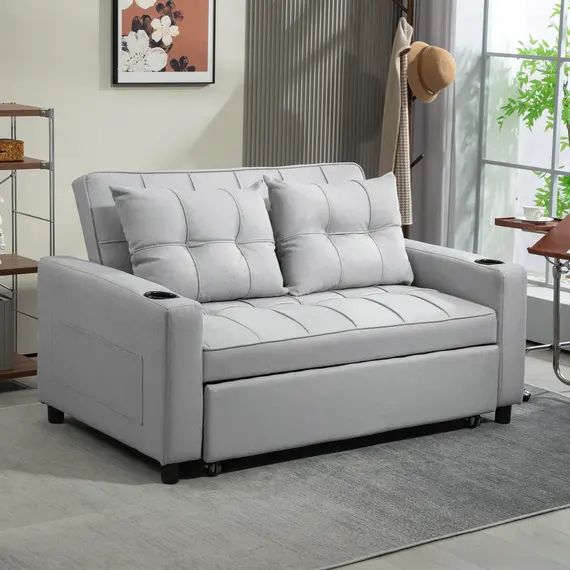 Buy Two-Seater Pull-Out Sofa Bed - Light Grey, 2 image