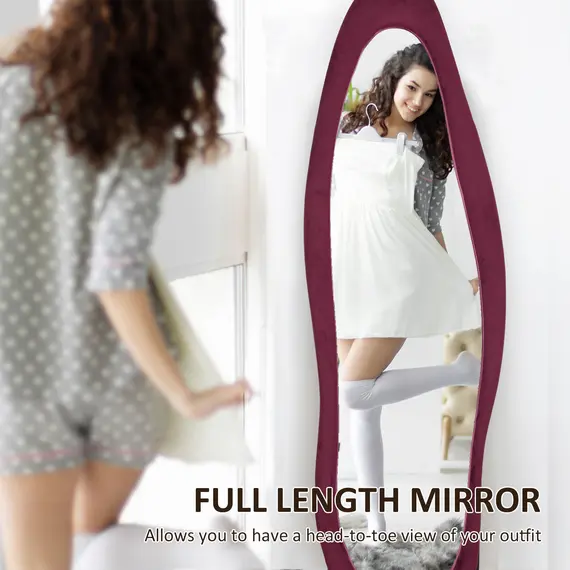 Buy Wavy Velvet-Feel Full Length Mirror - Wine Red, 4 image