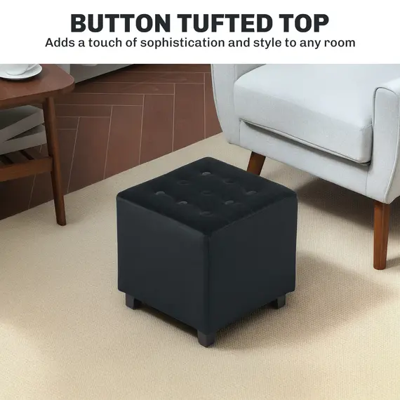 Buy Velvet-Feel Square Ottoman - Grey, 7 image