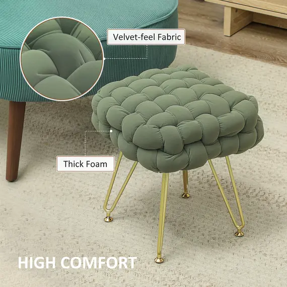 Buy Velvet-Feel Bold Woven Footstool - Green, 6 image