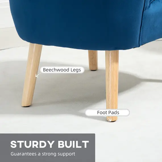 Buy Velvet Accent Chair Occasional Tub Seat Padding Curved Back w/ Ottoman Wood Frame Legs Home Furniture, Dark Blue, 4 image