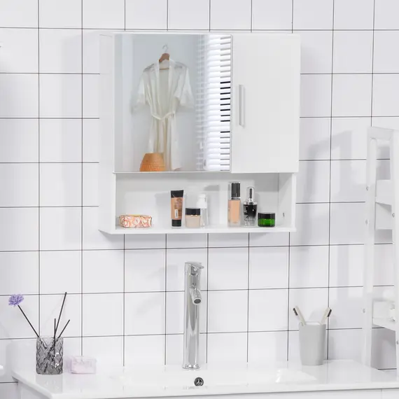 Buy Bathroom Mirror Cabinet, Wall Mounted Storage Cupboard Organizer with Double Doors and Adjustable Shelf, White, 2 image