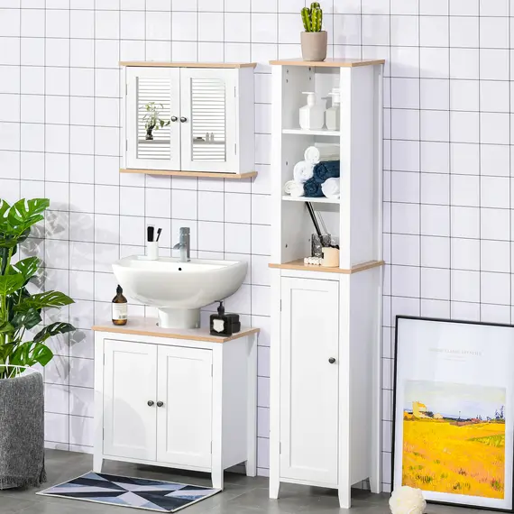 Buy Under Sink Cabinet, Bathroom Sink Cabinet with 2 Doors, Pedestal Under Sink Design, Freestanding Bathroom Cupboard with Adjustable Shelf, White, 9 image
