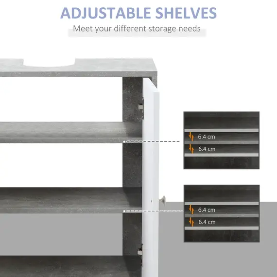 Buy Under Sink Cabinet, Bathroom Vanity Unit, Storage Cupboard with Adjustable Shelves, White and Grey, 5 image