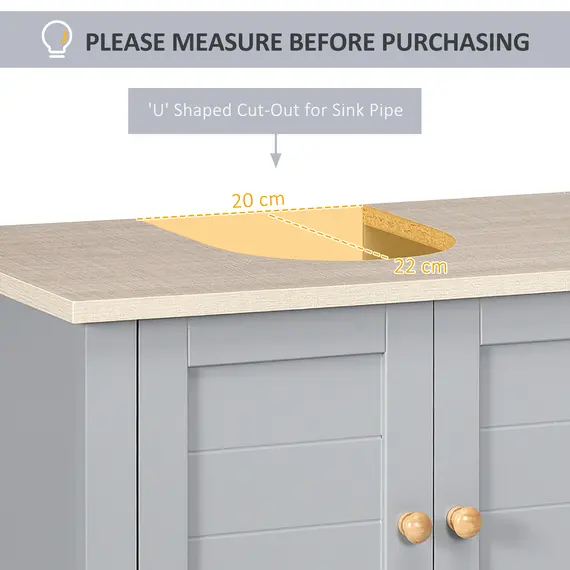Buy Under Sink Cabinet, Bathroom Vanity Unit, Pedestal Under Sink Design, Storage Cupboard with Adjustable Shelf, Grey, 3 image