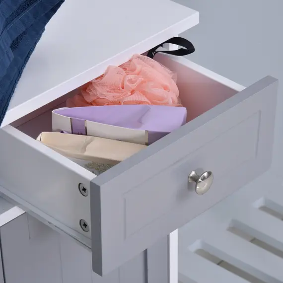 Buy 75x60cm Freestanding Bathroom Storage Cabinet Unit w/ 2 Drawers Cupboard Adjustable Shelf Metal Handles Traditional Style Grey White, 8 image