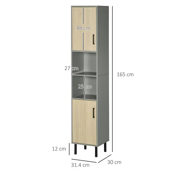 Buy Freestanding Bathroom Storage, Tall Bathroom Cabinet with Door and Adjustable Shelves, 31.4x30x165cm, 3 image