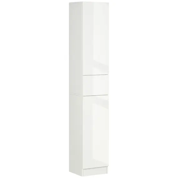 Buy  Tall Bathroom Cabinet with Adjustable Shelves, High Gloss Storage Cupboard, Freestanding Tallboy with Storage Drawer, White