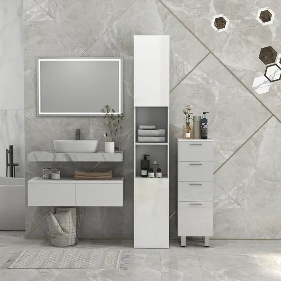 Buy Multi-Storage Slim Bathroom Cabinet - High Gloss White, 7 image