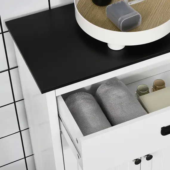 Buy Bathroom Cabinet, Bathroom Storage Unit with Drawer, Double Door Cabinet, Adjustable Shelf for Living Room, White, 7 image