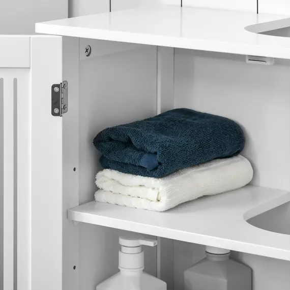 Buy Modern Under Sink Cabinet with 2 Doors, Bathroom Vanity Unit, Pedestal Under Sink Design, Storage Cupboard with Adjustable Shelves, White, 7 image