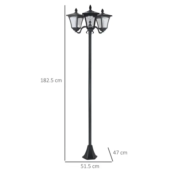 Buy 1.8m Traditional Victorian Style 3 Way Head Outdoor Garden Solar Post Lamp Sensor Dimmable LED Lantern Bollard Pathway IP44 - Black, 3 image