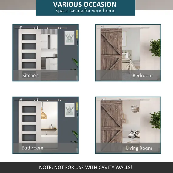 Buy Wooden Sliding Door Kit Stainless Steel Smooth Operation Hardware Track Kit System Unit For Single Door 2000mm, 4 image