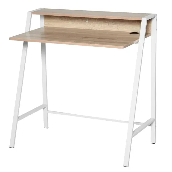 Buy Writing Desk Computer Table Home Office PC Laptop Workstation Storage Shelf 84L x 45W cm White and Oak