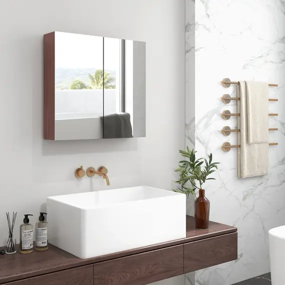 Buy Double Door Bathroom Mirror Cabinet, Wall Mounted Bathroom Storage Cabinet, Soft Closing, 63L x 60Hcm, 8 image