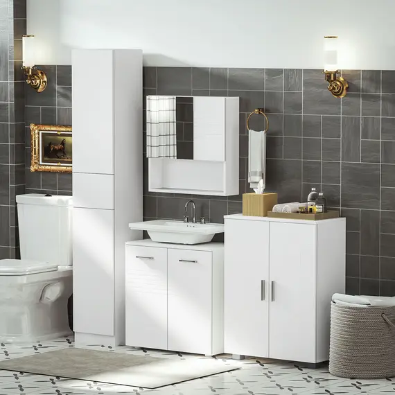 Buy Under Sink Cabinet, Bathroom Vanity Unit, Pedestal Under Sink Design, Storage Cupboard with Adjustable Shelf, High Gloss, White, 7 image