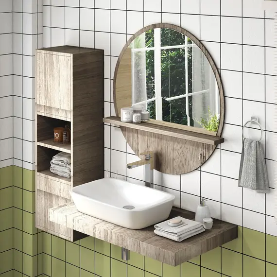 Buy 45cm Round Home Mirror, with Shelf - Grey Wood-Effect, 7 image