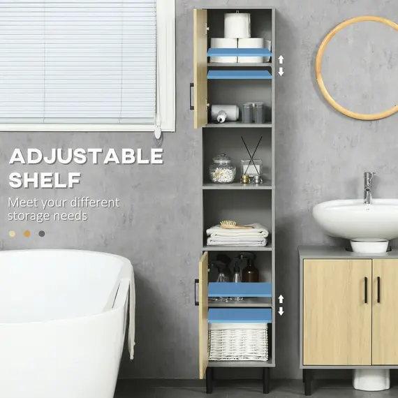 Buy Freestanding Bathroom Storage, Tall Bathroom Cabinet with Door and Adjustable Shelves, 31.4x30x165cm, 5 image