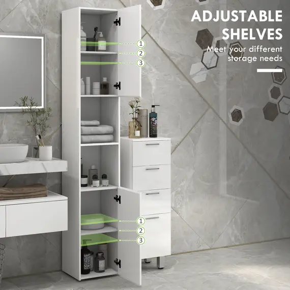 Buy Multi-Storage Slim Bathroom Cabinet - High Gloss White, 5 image
