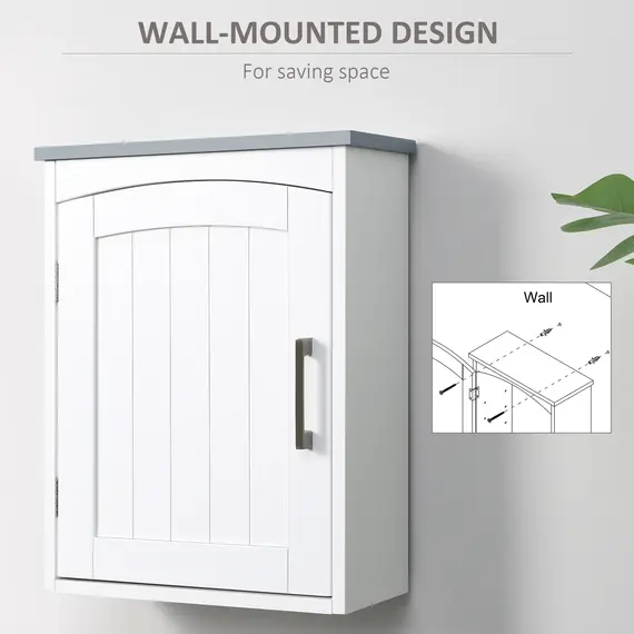 Buy Bathroom Cabinet Wall Mounted, Modern Bathroom Wall Cabinet with Arched Door and Adjustable Shelf, Bathroom Storage Cabinet, Light Grey and White, 6 image