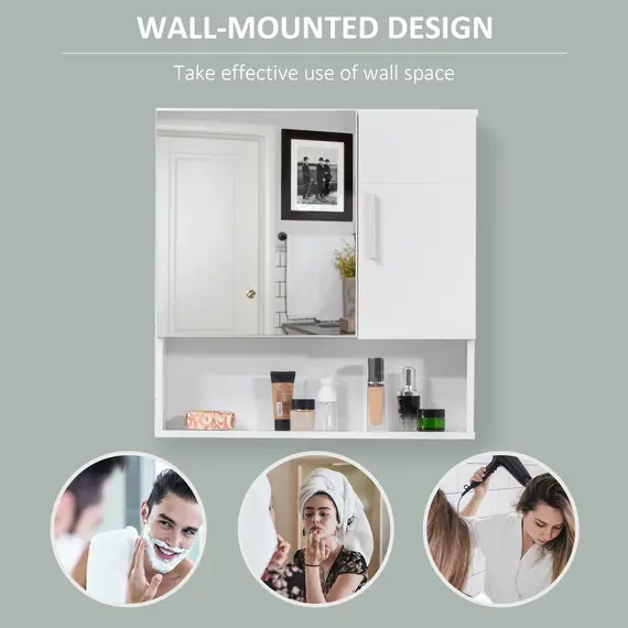 Buy Bathroom Mirror Cabinet, Wall Mounted Storage Cupboard Organizer with Double Doors and Adjustable Shelf, White, 5 image