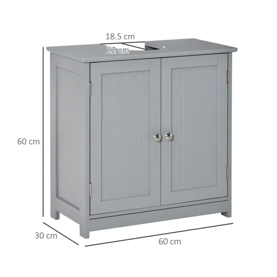 Buy 60x60cm Under-Sink Storage Cabinet w/ Adjustable Shelf Handles Drain Hole Bathroom Cabinet Space Saver Organizer Grey, 3 image