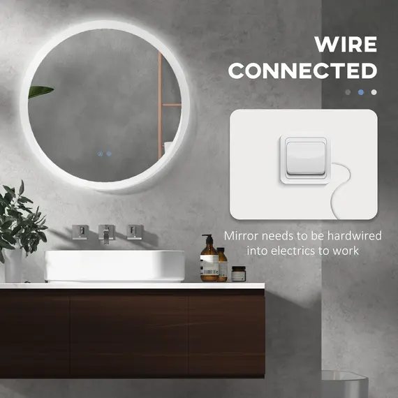Buy Round Bathroom Mirror with LED Lights, Wall-Mounted Dimmable Makeup Mirror with 3 Temperature Colours, Defogging Film, Memory Function, Hardwired, 70 x 70 cm, 8 image