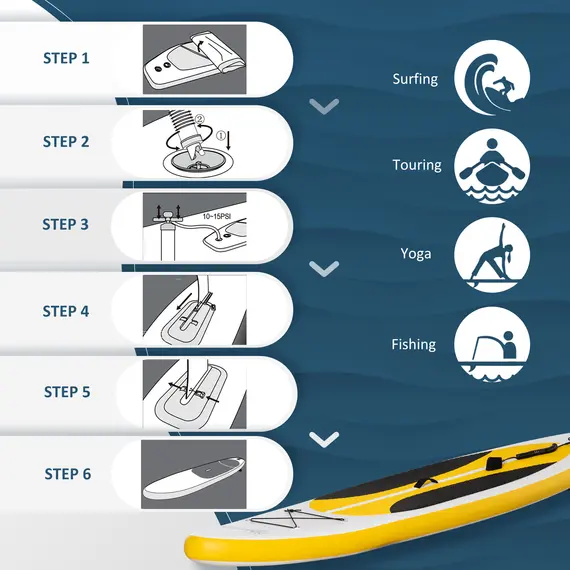 Buy 10' x 30" x 6" Inflatable Stand Up Paddle Board, Non-Slip & Ultra-Light Deck with ISUP Accessories, Adj Paddle, Backpack Bag, and Three Bottom Fins, for Youth Adults Beginner, White, 6 image