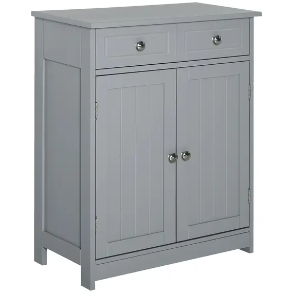 Buy 75x60cm Freestanding Bathroom Storage Cabinet Unit w/ 2 Drawers Cupboard Adjustable Shelf Metal Handles Traditional Style Grey
