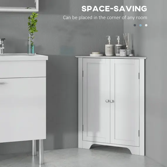 Buy Triangle Bathroom Cabinet, Corner Bathroom Storage Unit with Adjustable Shelf and Recessed Door, Free Standing, White, 4 image