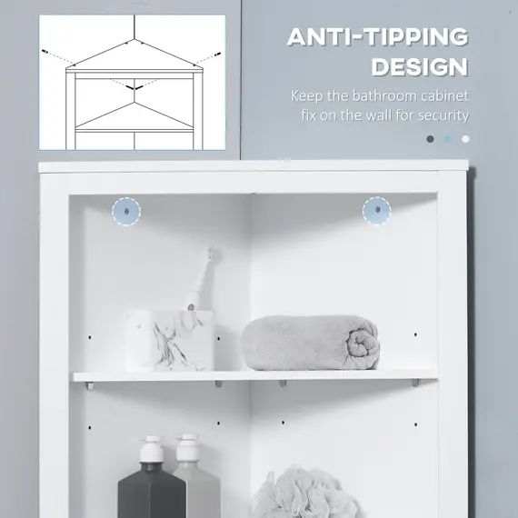 Buy Triangle Bathroom Cabinet, Corner Bathroom Storage Unit with Cupboard and 3-Tier Shelves, Free Standing, White, 7 image
