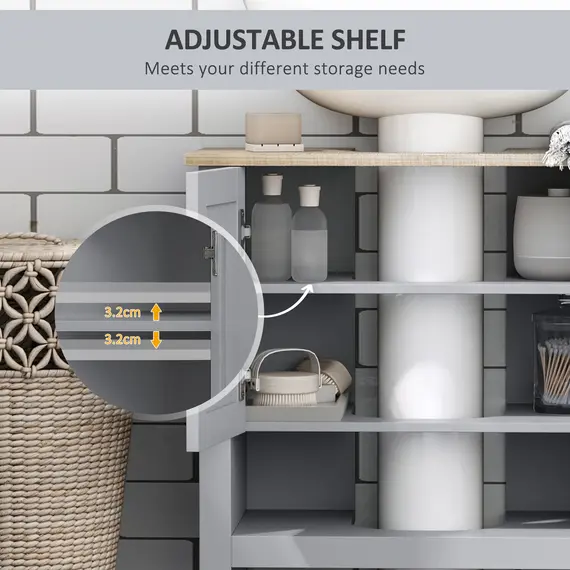 Buy Under Sink Cabinet, Bathroom Vanity Unit, Pedestal Under Sink Design, Storage Cupboard with Adjustable Shelf, Grey, 5 image