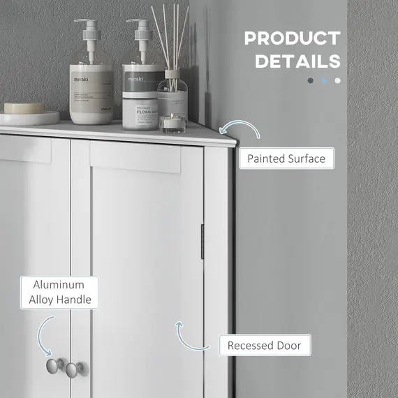 Buy Triangle Bathroom Cabinet, Corner Bathroom Storage Unit with Adjustable Shelf and Recessed Door, Free Standing, White, 7 image