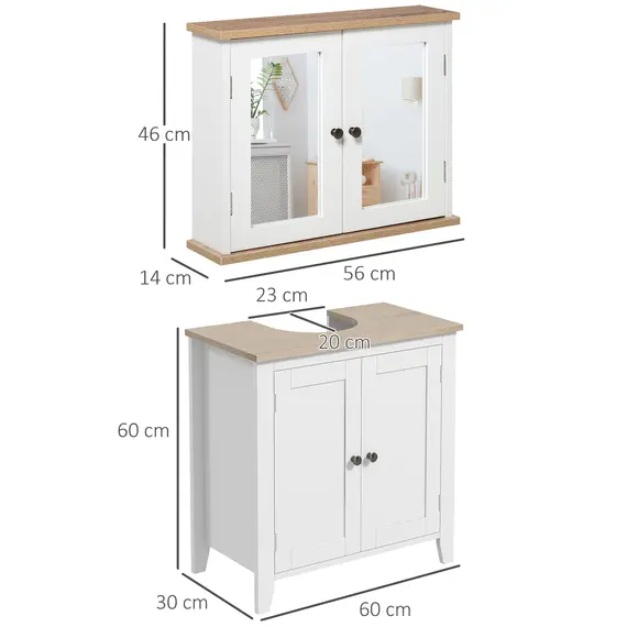Buy Bathroom Furniture Set, Mirror Cabinet Wall Mounted with Adjustable Shelf, Bathroom Sink Cabinet with Storage, White and Wood Grain, 3 image