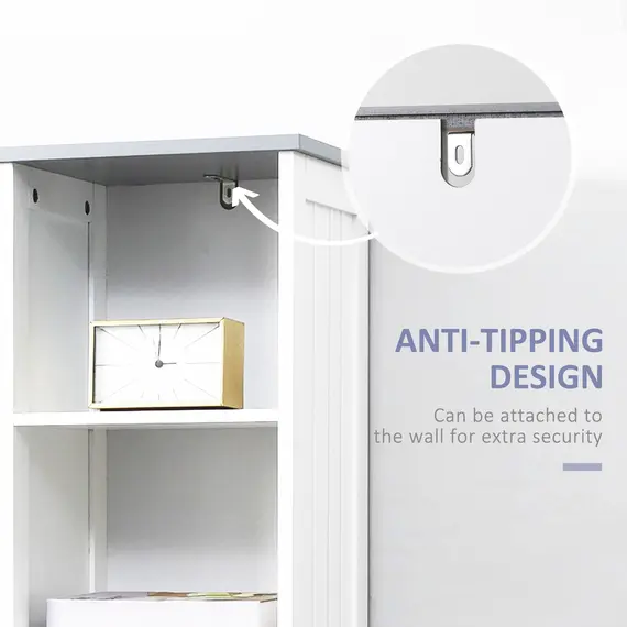 Buy Tall Bathroom Storage Cabinet with 3 Tier Shelf, Cupboard, Drawer, Door, Freestanding Linen Tower, Slim Side Organizer, White, 7 image