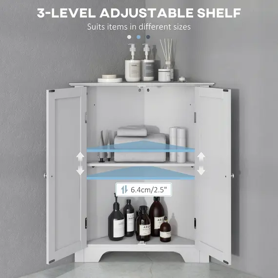 Buy Triangle Bathroom Cabinet, Corner Bathroom Storage Unit with Adjustable Shelf and Recessed Door, Free Standing, White, 5 image