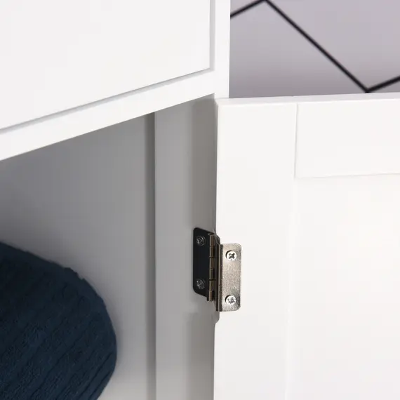 Buy Bathroom Storage Cabinet with 3-tier Shelf Drawer Door, Floor Cabinet Free Standing Tall Slim Side Organizer Shelves, White, 8 image