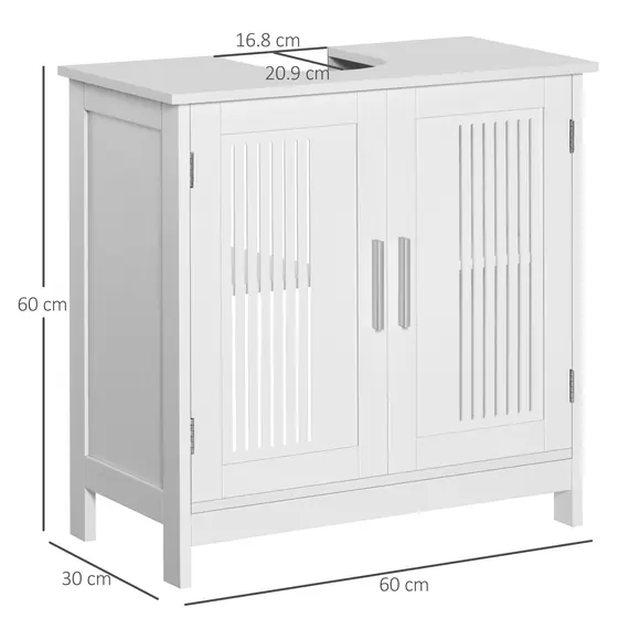 Buy Modern Under Sink Cabinet with 2 Doors, Bathroom Vanity Unit, Pedestal Under Sink Design, Storage Cupboard with Adjustable Shelves, White, 3 image