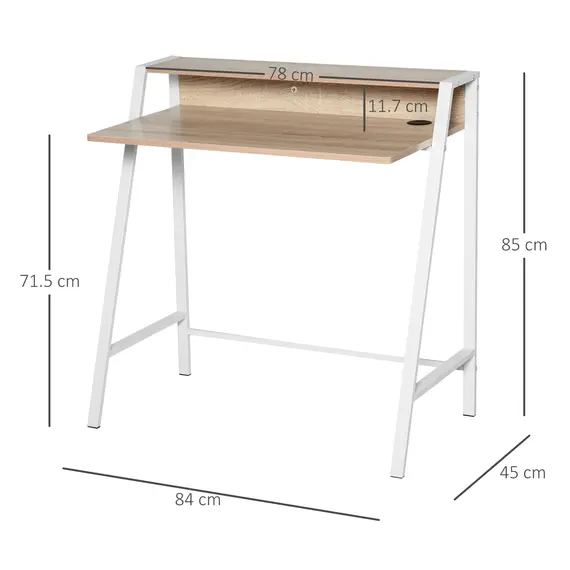 Buy Writing Desk Computer Table Home Office PC Laptop Workstation Storage Shelf 84L x 45W cm White and Oak, 3 image