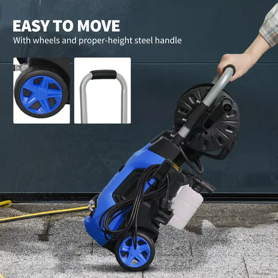 Buy 1800W High Pressure Washer, 150 Bar Pressure, 420 L/h Flow, Portable Power Washer Jet Wash Cleaner with Adjustable Nozzle, 6M Hose, Hose Reel, Steel Handle for Home Patio Car Driveway, Blue, 8 image