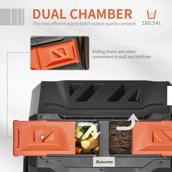 Buy 160L 360° Rotating Dual Chamber Composter - Orange, 4 image